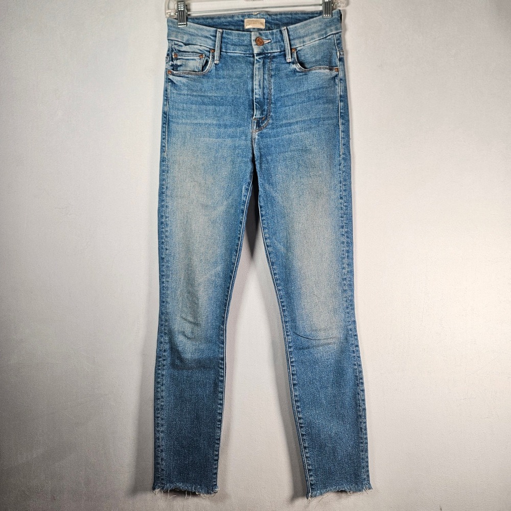 Mother Looker Ankle Fray Jeans Womens 26 Blue High Waisted Tiger Patch Skinny